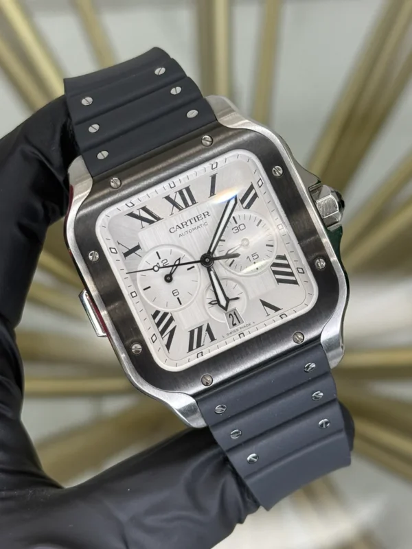 Cartier Santos Chronograph XL Silver Dial on Rubber Black WSSA0017 2024 Complete