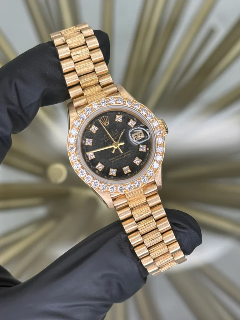 Rolex Datejust 26 Black Spider Dia Dial on Yellow Gold 69288 Open Date Complete